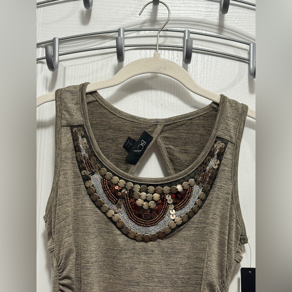 BCX Y2K Embellished Tank Top Women’s ‎ M sequin Beaded Beige Classic Fit Cowgirl - Picture 3 of 16